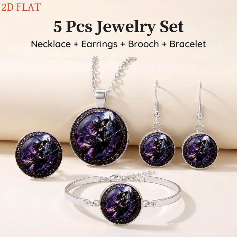 5pcs Halloween Witch Theme Jewelry Set
